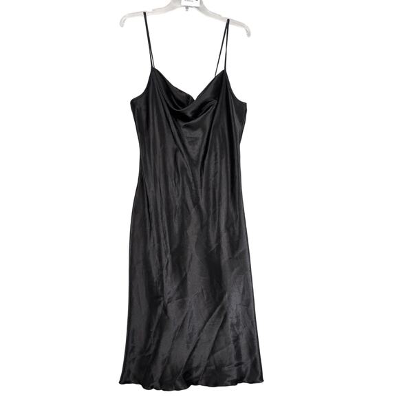 Vtg Y2K Bebe Black Satin Slip Maxi Dress Sz L Spaghetti Straps Babydoll Evening - Picture 1 of 10